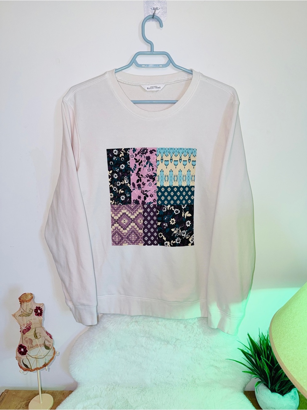 85% Cotton Northern Reflections Cream Sweatshirt Multicolour Patchwork Print 🌺